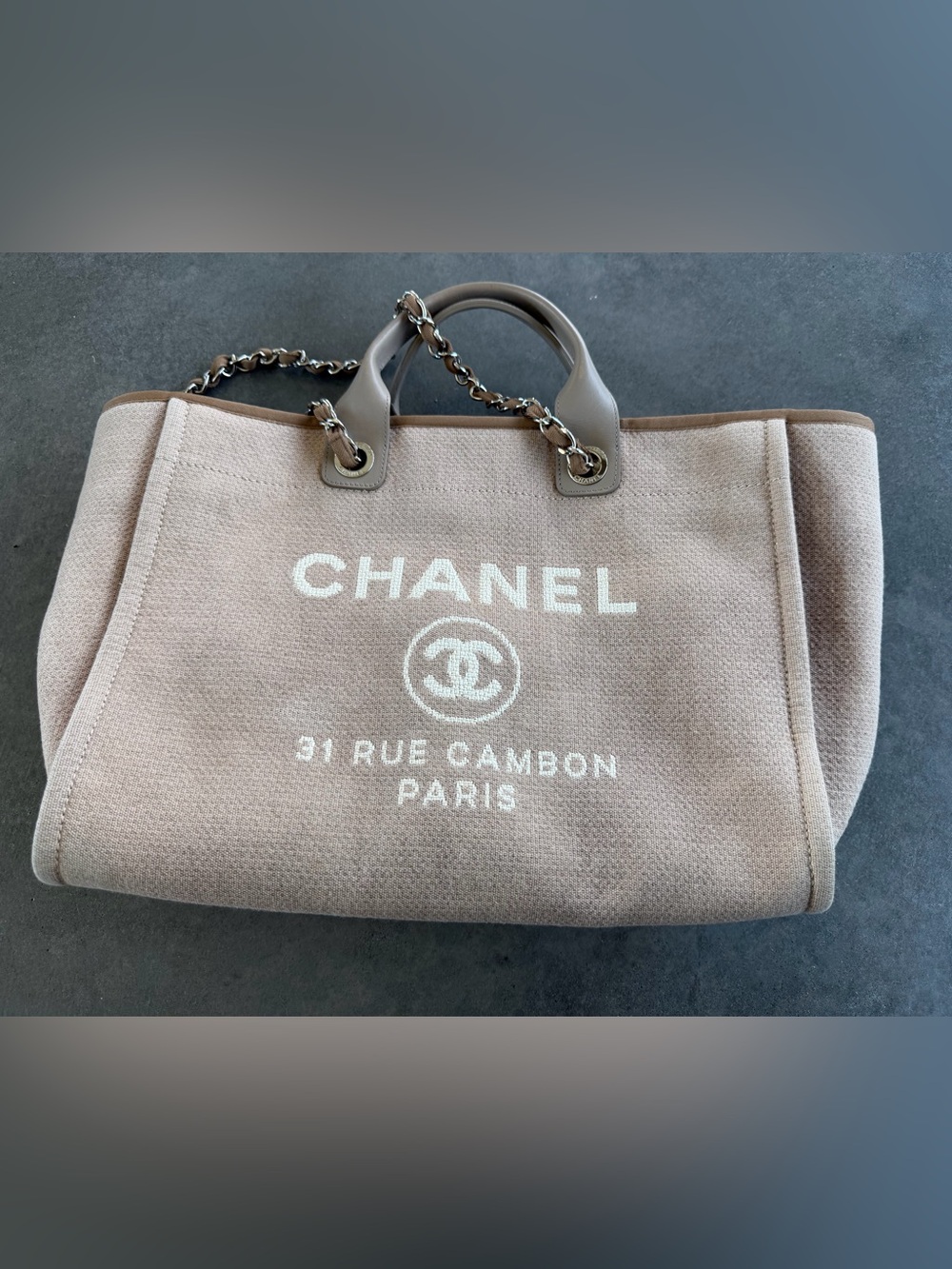 CHANEL Brown Canvas Large Deauville Shopping Tote Bag